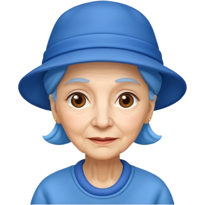 elderly woman with blue hat emoji