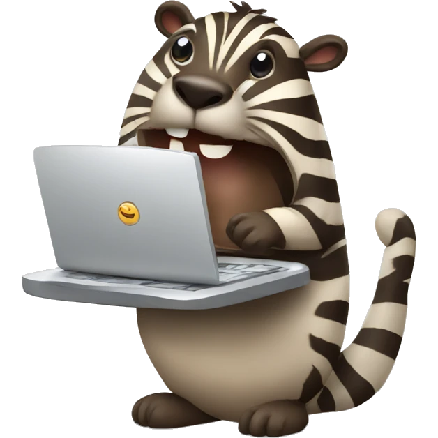 zebra as beaver with computer emoji