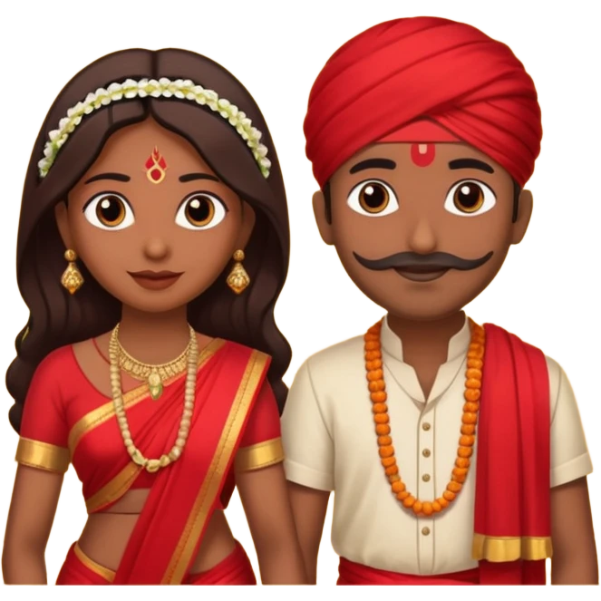 indian woman in saree and indian man in dhoti holding garlandrs emoji