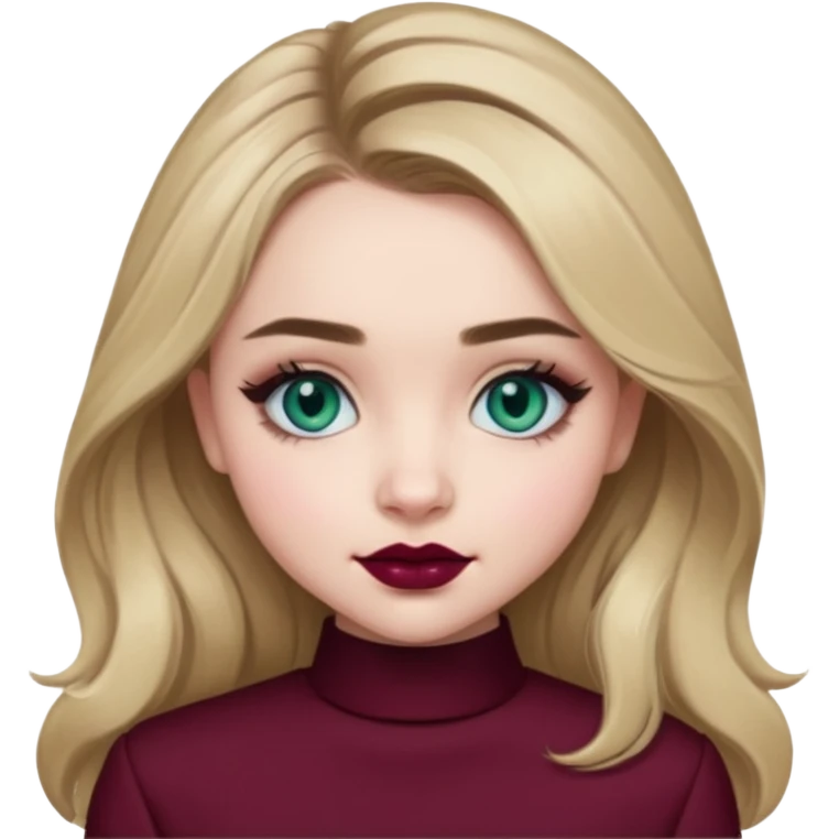 Sabrina carpenter blue-green eyes wearing burgundy lipstick  emoji