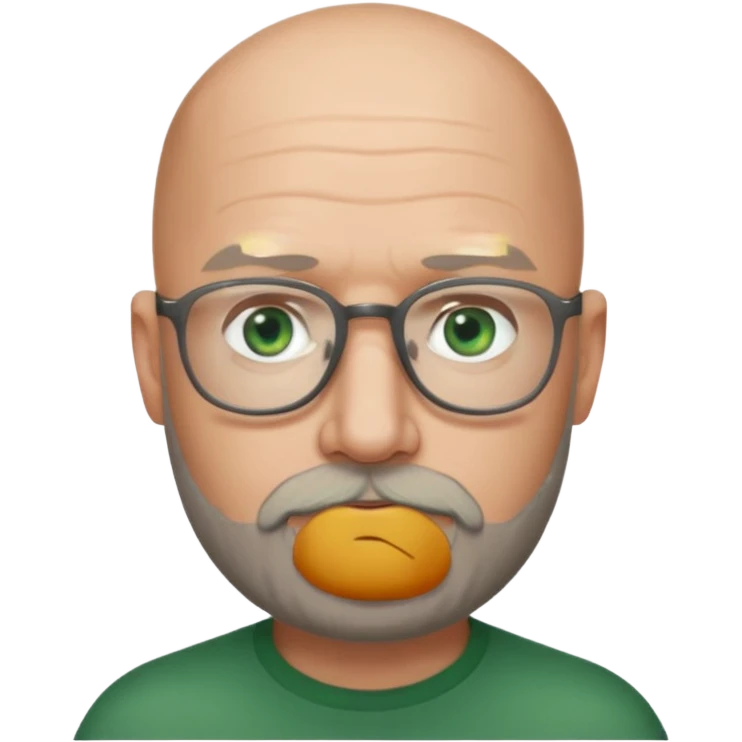 50 years old, green eyes, 2 days salt and pepper beard, bald, glasses emoji