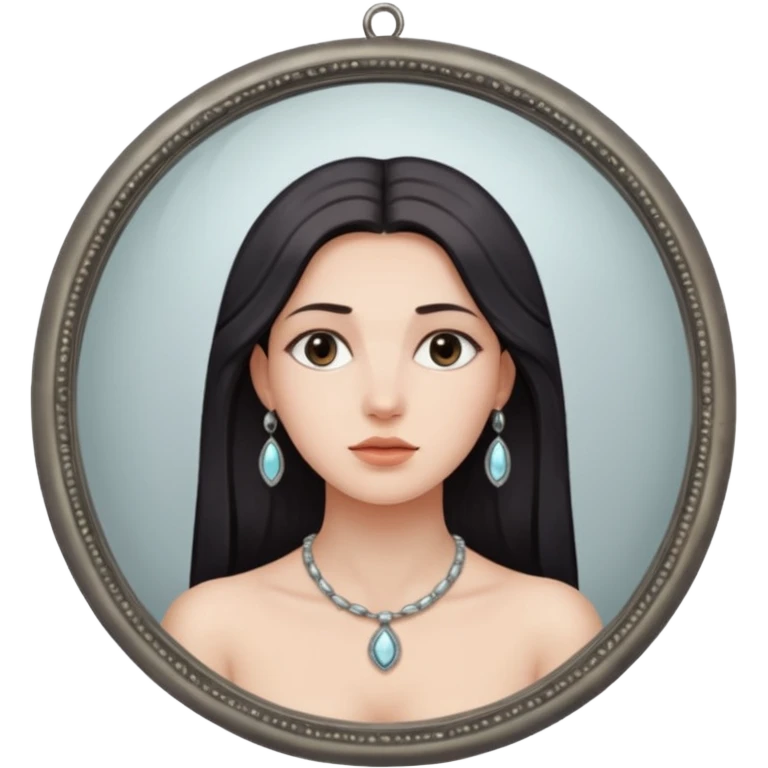 Woman facing ancient mirror, reflection slightly delayed and darker emoji