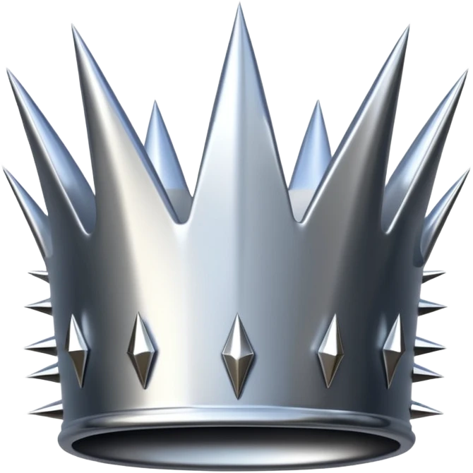 A spiked crown emoji made of silver chrome, sharp yet rounded metallic spikes, glossy reflections, aggressive luxury swag aesthetic, iOS emoji style, centered, clean white background emoji