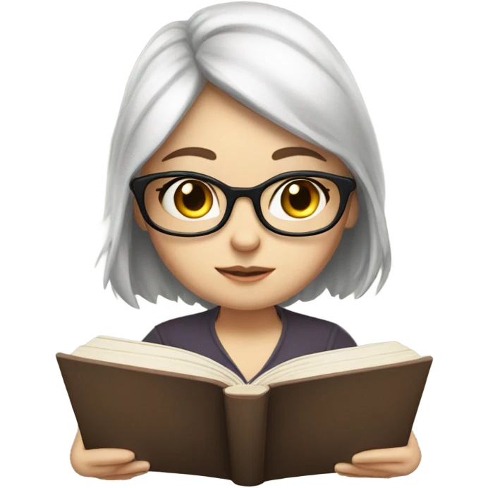 A cute girl with glasses, white skin reading a book emoji