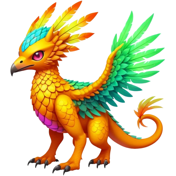 Tropical futuristic lush warm-colored neon-colored Fakémon-Digimon-Trico-creature emoji