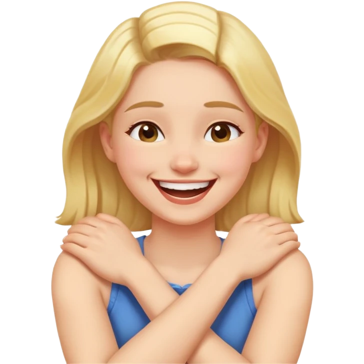 Arms crossed holding neck laughing girl  emoji