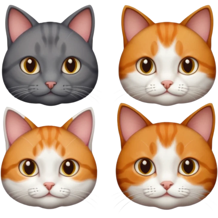 3 different coloured tiny short haired cats, including a dark grey and white cat, and a dark brown tabby and white and a ginger and white emoji