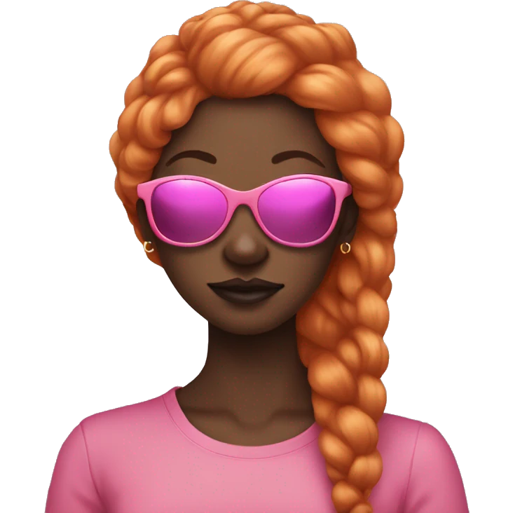 Dark skinned Lady wearing pink sunglasses, long ginger hair, smoking, emoji