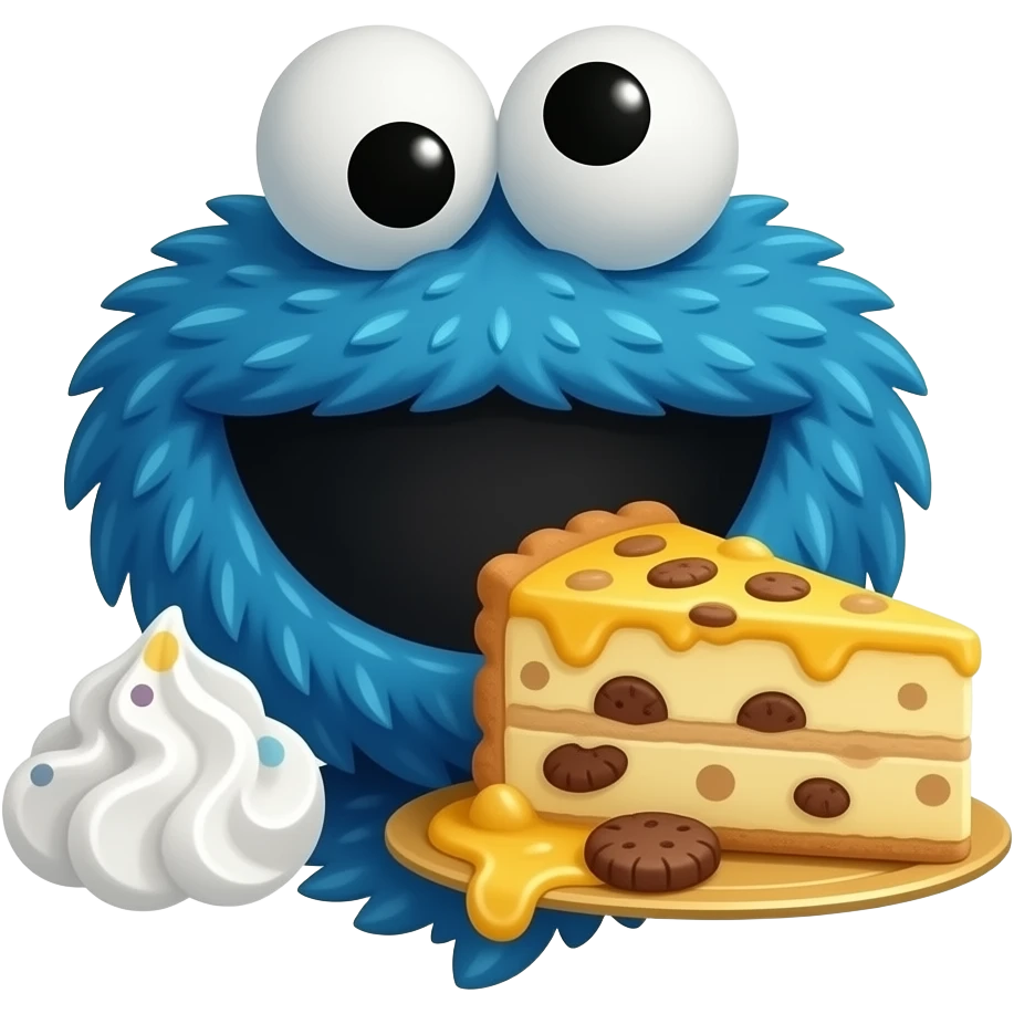 Boyfriend as a cheesecake monster similar to a cookie monster emoji