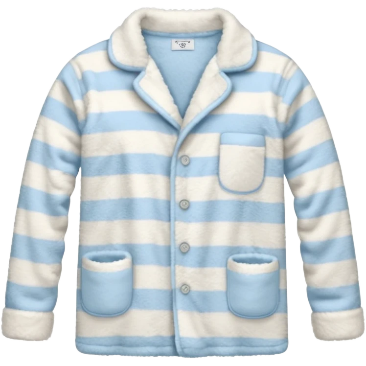 emoji of an isolated fluffy fleece pajama top with soft pastel 'vertical' stripes, plush fuzzy texture, light grey and pastel blue tones, button-down long sleeves, neatly folded flat-lay, no person, no body, no mannequin, cozy warm winter mood, soft shading emoji