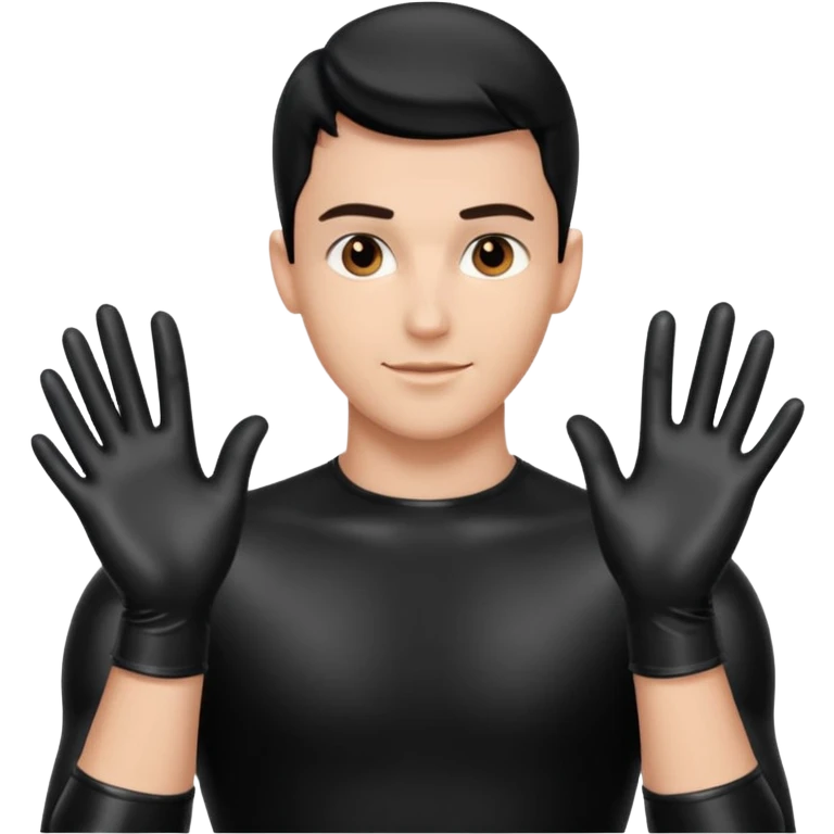 shiny black latex gloves on male hands emoji