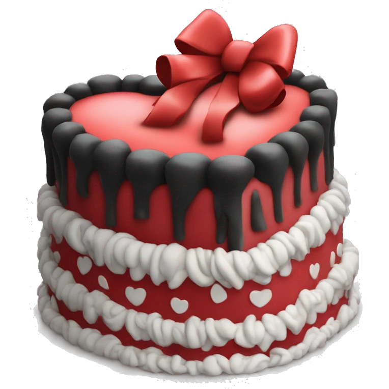 Red heart shaped birthday cake with black and white bows  emoji
