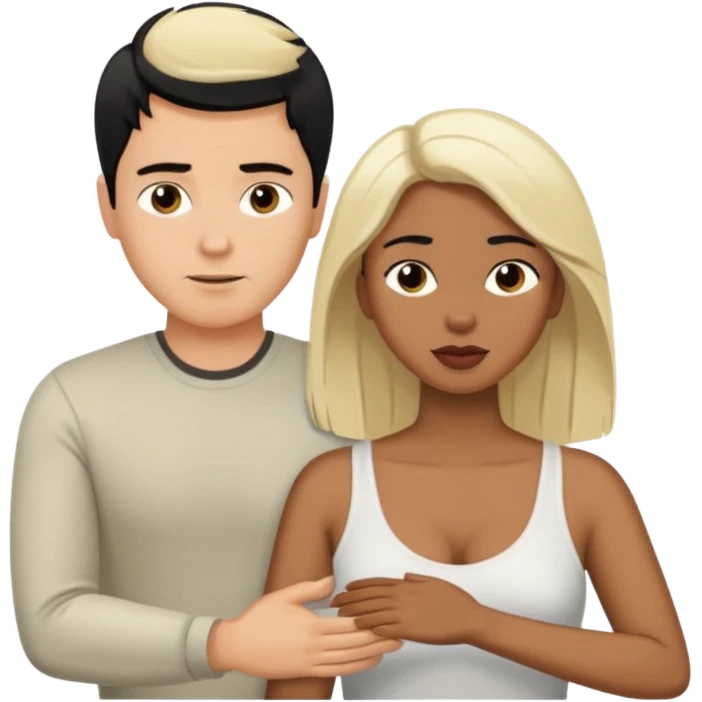 White blond man massages black haired brown woman from front view emoji