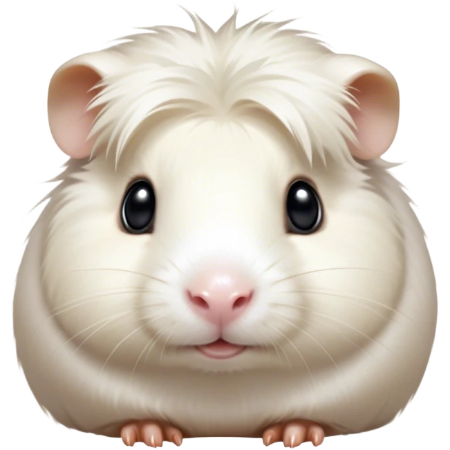 Cinematic Cute White Guinea Pig Portrait Emoji, Head tilted playfully and inquisitively, showcasing a silky, immaculate white fur with a natural glow, round, sparkling dark eyes filled with curiosity, Simplified yet irresistibly adorable features, highly detailed, glowing with a warm, friendly light, high shine, affectionate and lively, stylized with a touch of whimsy, bright and endearing, soft glowing outline, capturing the essence of a mischievous yet loving guinea pig, so playful it feels like it could nuzzle out of the screen and into your arms! emoji