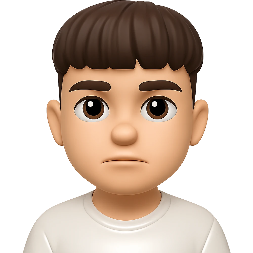 Convert this photo to a 3D emoji style portrait inspired by Apple emoji. The portrait should be rounded, glossy, expressive, with a neutral expression, and have a transparent background. Emulate the look and feel of Apple 3D emojis in the style. emoji