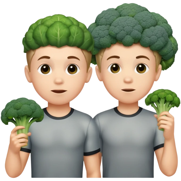 two young boys with broccoli heads talking in a gym emoji