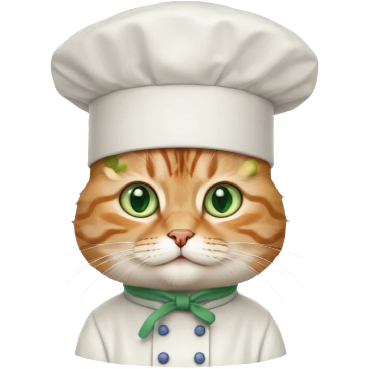 fluffy chef cat wearing a tall white chef hat emoji