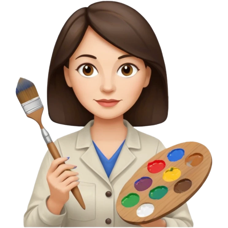 FEMME 45 ANS ET PLUS BRUNE ARTISTE PEINTRE AVEC UN PINCEAU emoji