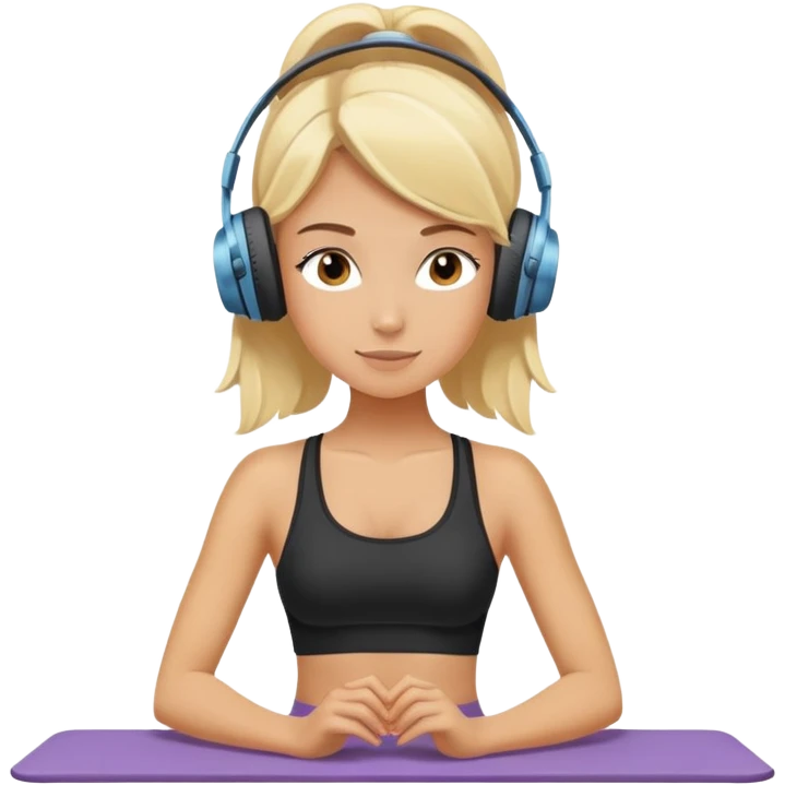 Blonde girl doing pilates while listening to music with headphones emoji