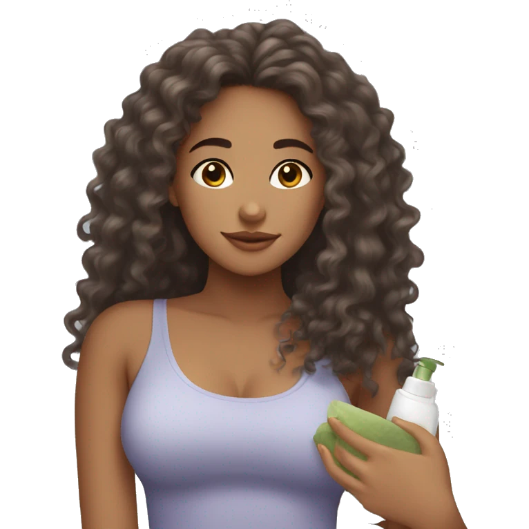 A mixed girl with long curly hair doing self-care emoji