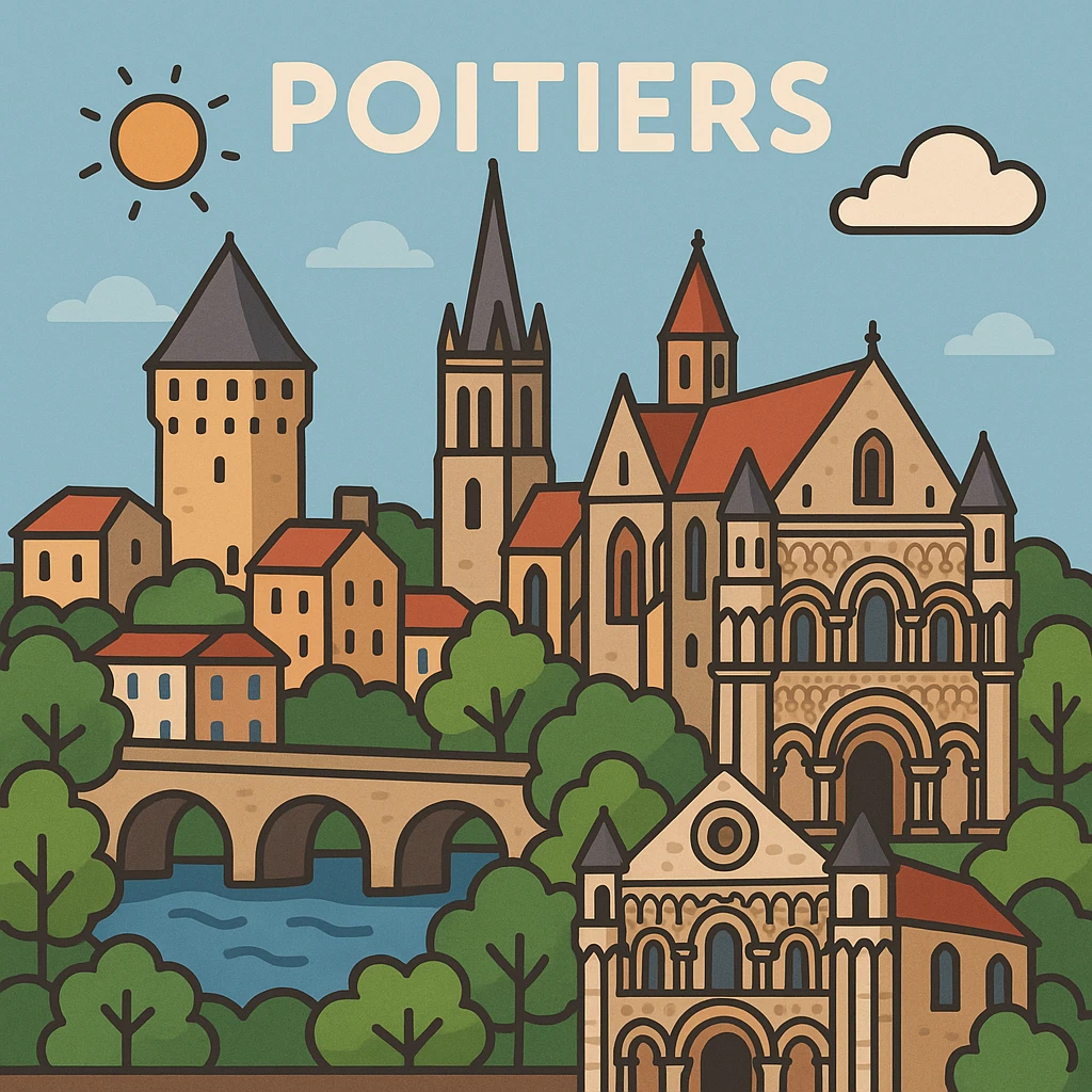 flat toon style Poitiers cityscape or landmark, France emoji