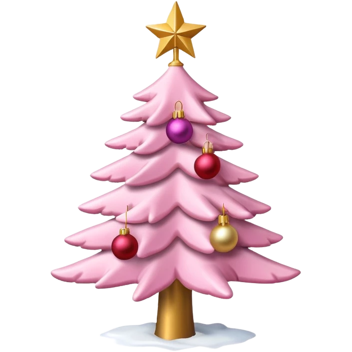 Pink Christmas tree with snow on the branches and a gold star on top emoji