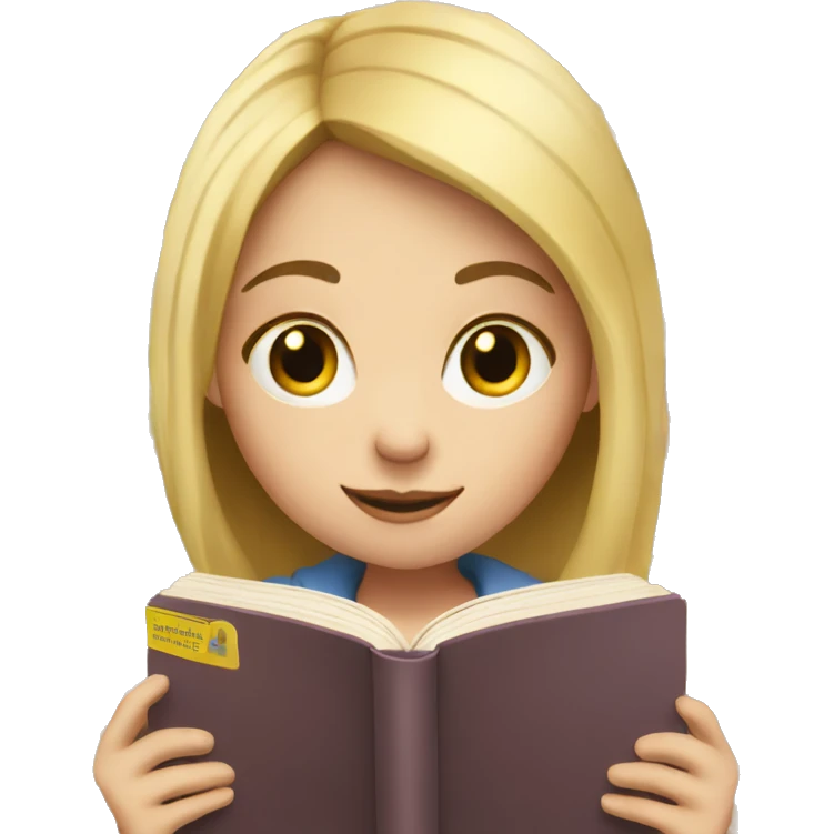 A girl with fair skin is reading a book. emoji