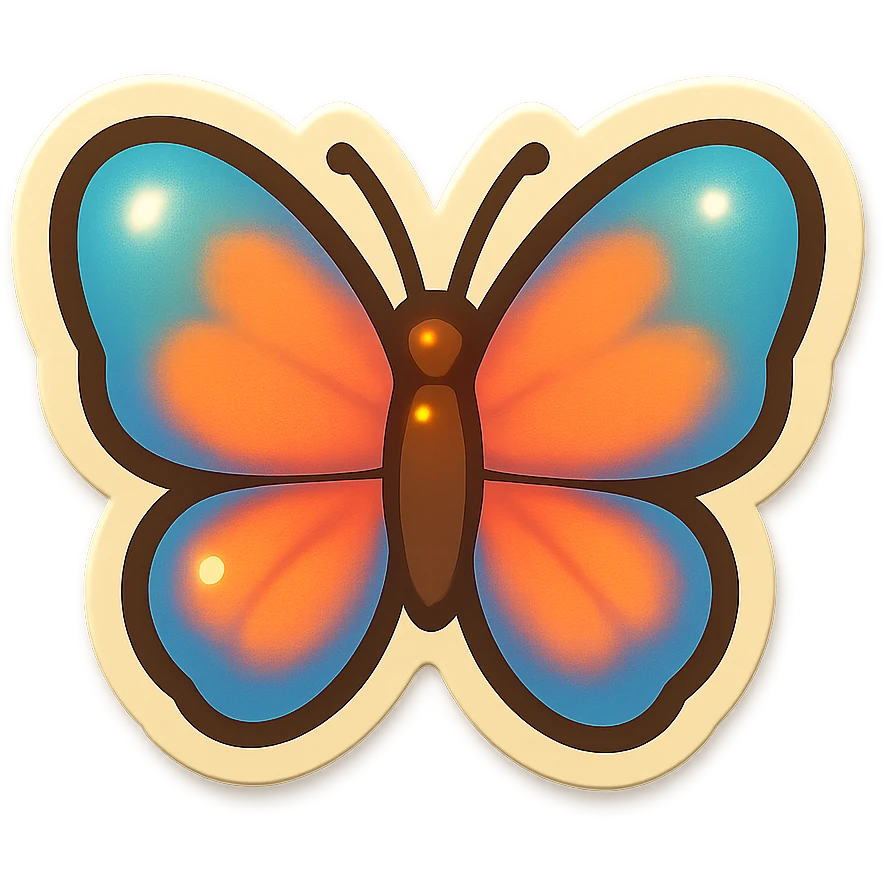 single butterfly symbol, cartoon style sticker, simple and clear, no text emoji