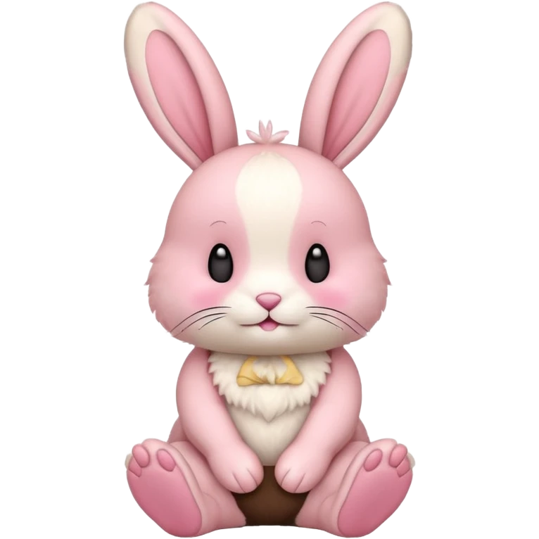 Labubu toy, round head, pink fur, cream colored face, rabbit ears, sitting pose emoji