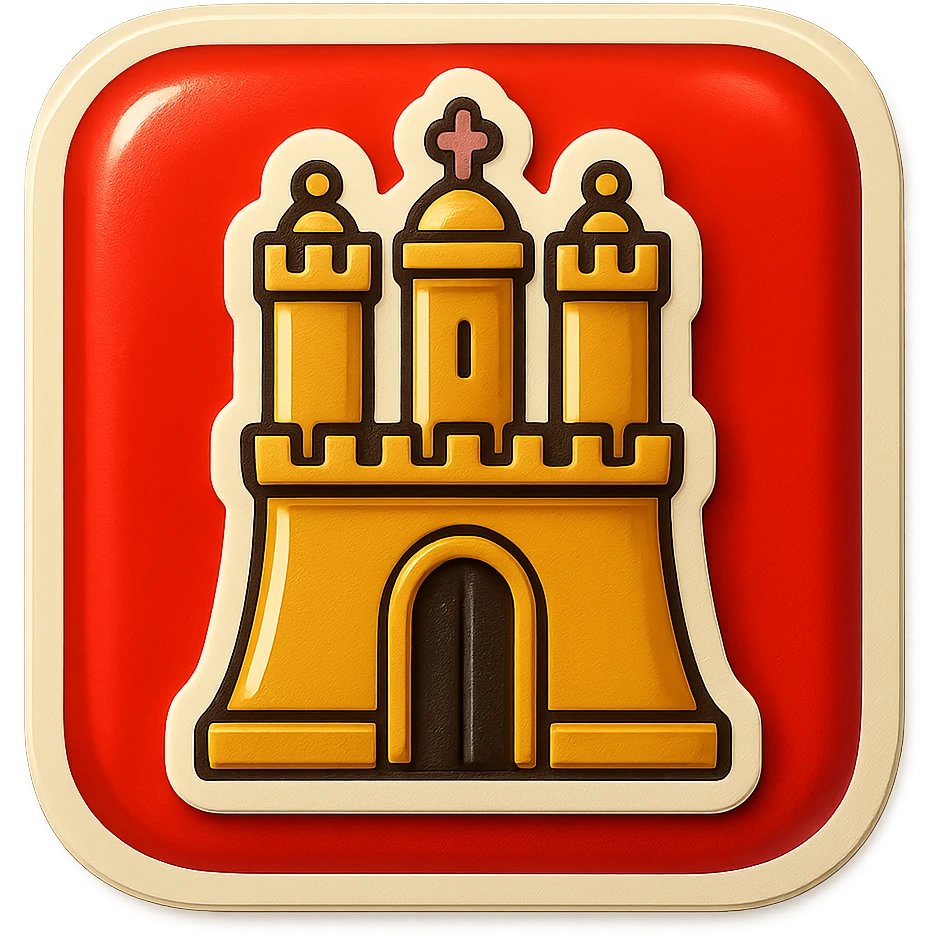 Hamburg castle emoji, less cartoonish, with Hamburg flag as background, no text emoji