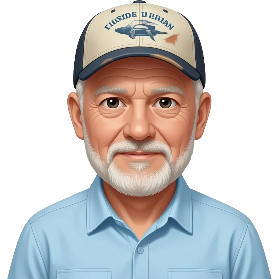 Old Florida veteran with cap fishing shirt and shorts wearing sanae emoji