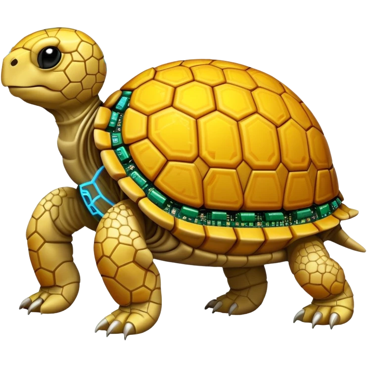 yellow tortoise with a glowing circuit board, ai theme emoji
