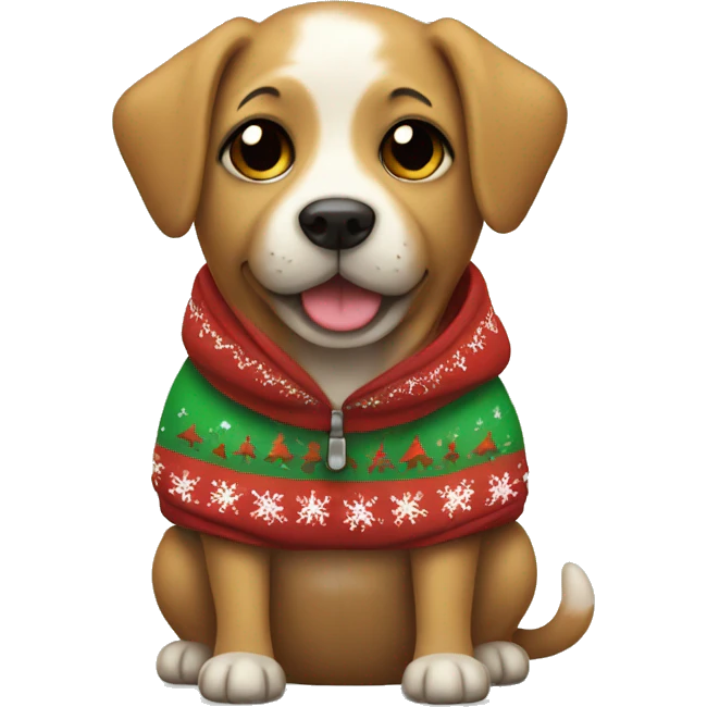 Cute dog wearing a Christmas hoodie emoji