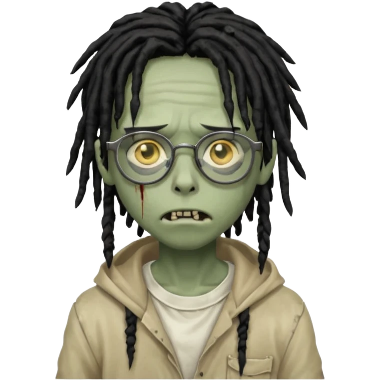 A young zombie boy with black dreads and glasses emoji