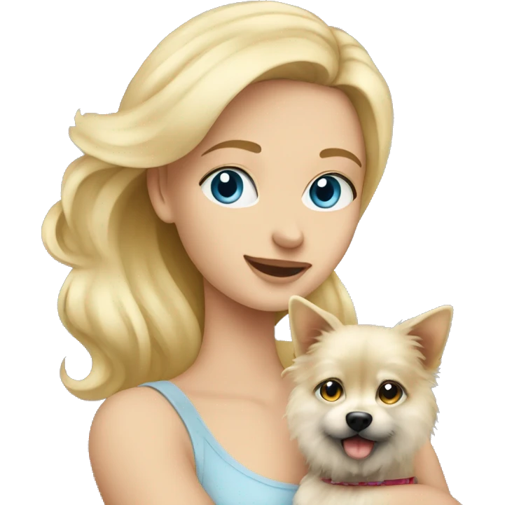 Blonde girl blue eyes holding spitz  emoji