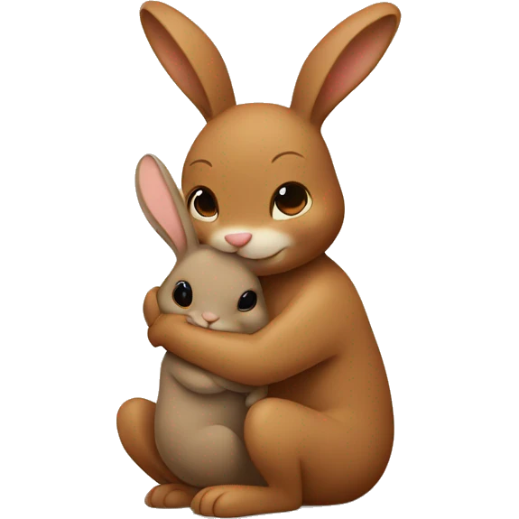 Brown bunny hugging tan bunny emoji