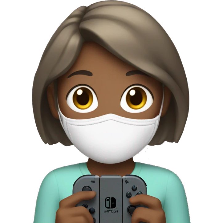 girl with face mask playing nintendo switch emoji