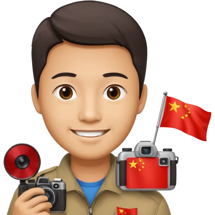 A Chinese man with a Chinese flag and a camera emoji