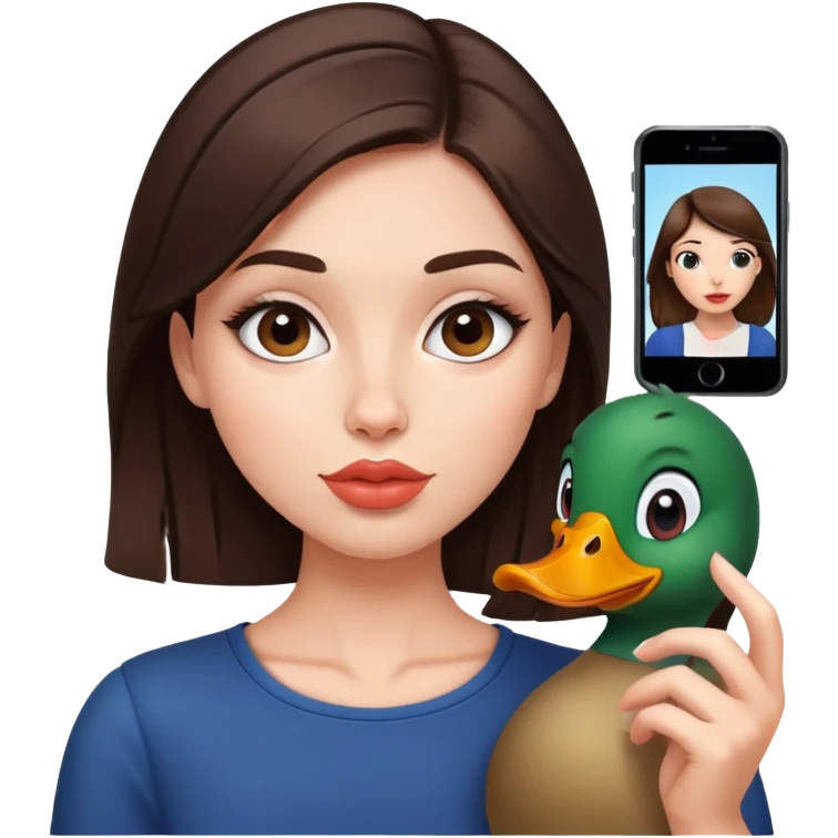 Brunette girl with duck face taking selfie emoji