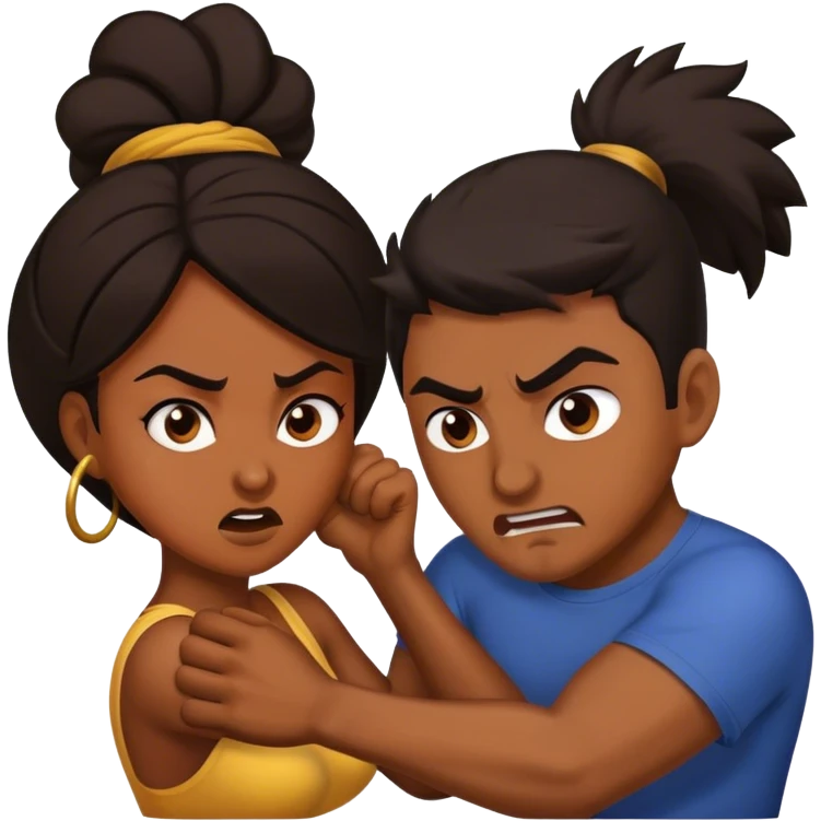 Brown skin woman  man with dark hair tussling emoji
