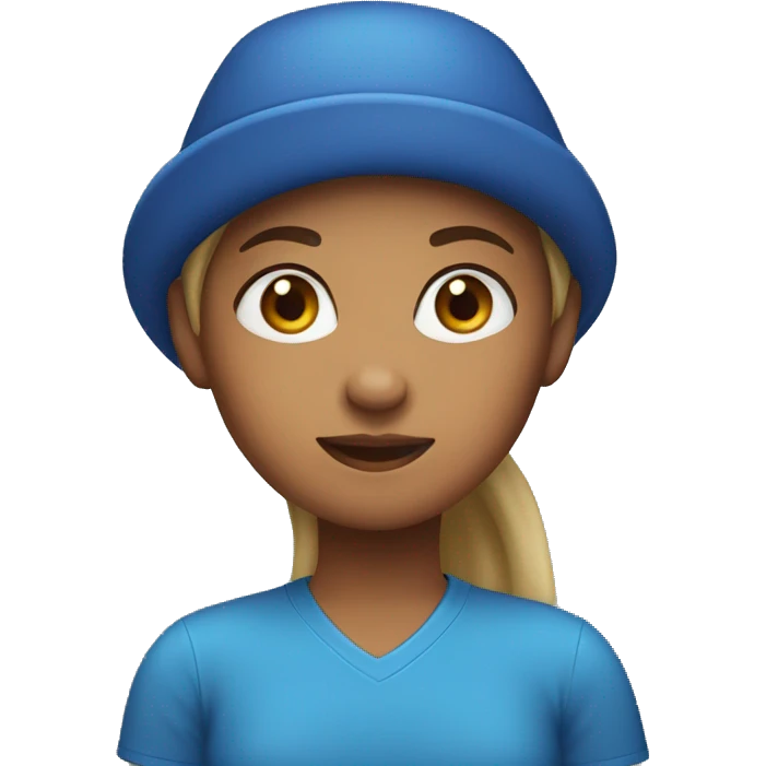 Girl with a blue shirt and a hat on her head emoji