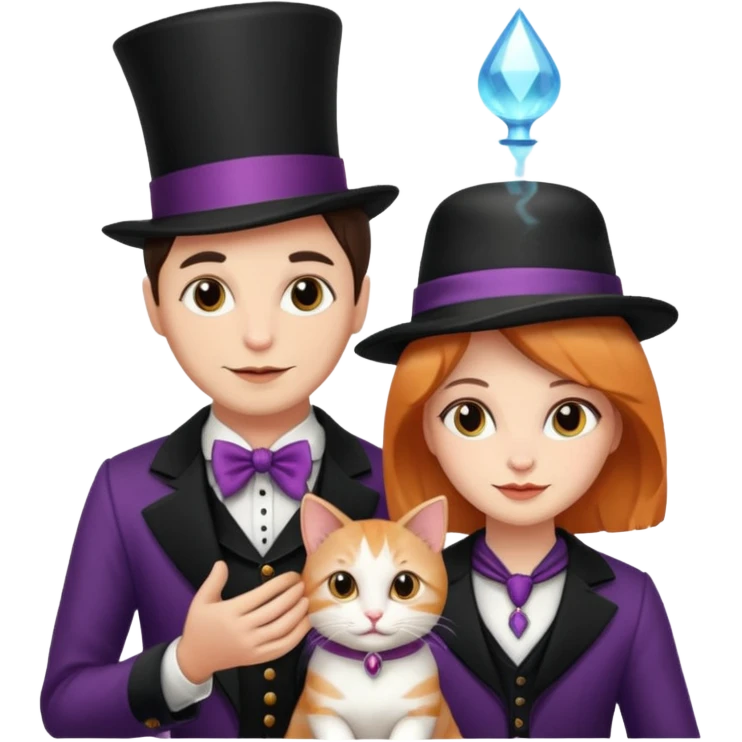 magician couple and their pet cat emoji