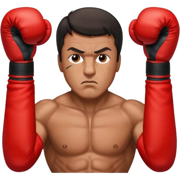 boxer resembling Rocky Sylvester Stallone, red gloves, determined expression, minimal details emoji