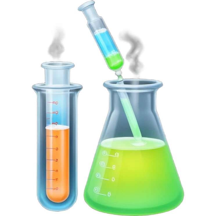 hi-lighters uv light glowibg formula in beaker/ test tube and baking soda in lab emoji