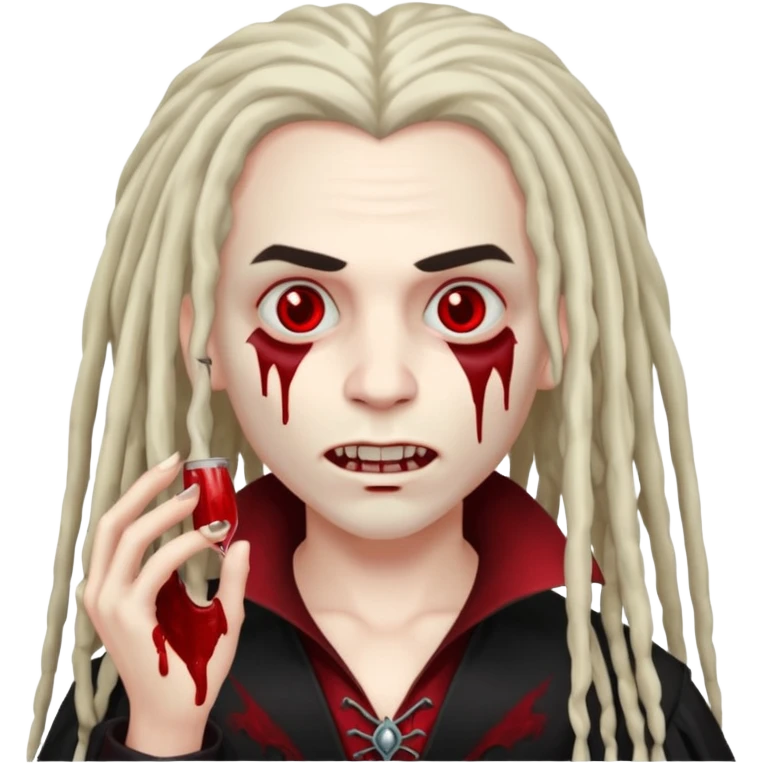 Blood face vampire with dreads holding a skin 47 emoji