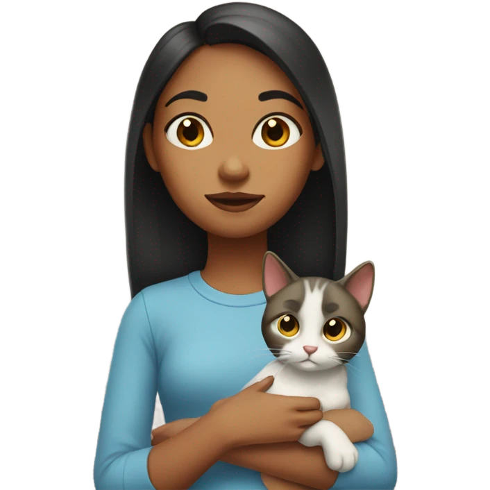 a girl raising her eyebrows while holding a cat emoji