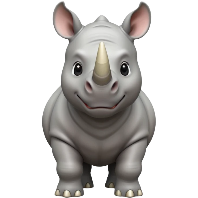 A big 3D cartoon rhino standing on dry ground, thick gray skin, small horn on nose, kind expression, bright daylight and soft shadows, Memoji-style. emoji