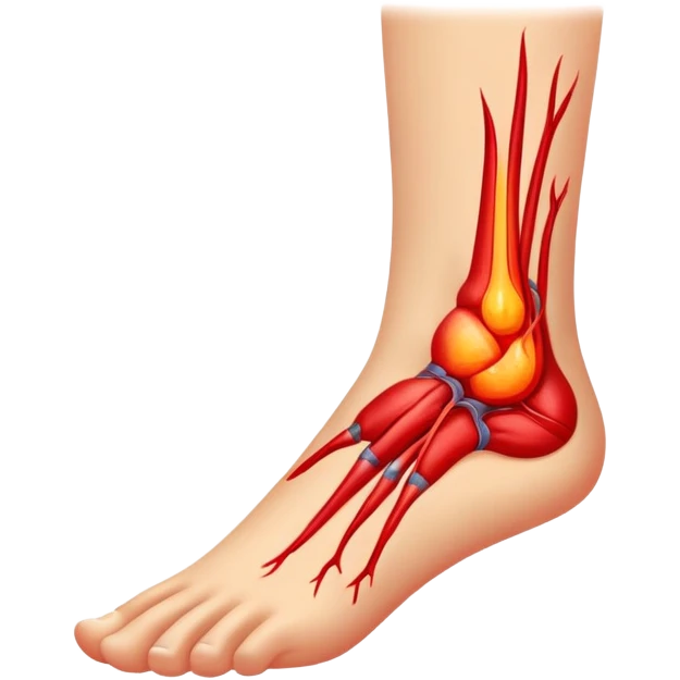Ankle with visible inflammation and pain symbols emoji