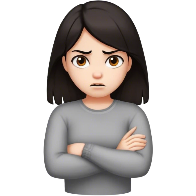 girl dark hair crossing arms mad emoji