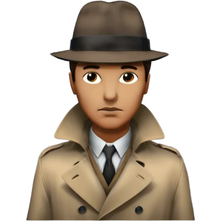 Icon for Detective Movie: A vintage movie poster-style design featuring a mysterious detective, shadowy alleys and a foggy cityscape. Include classic noir elements like a fedora, trench coat, and a dimly lit street. Bold typography and retro cinematic style. Transparent background. emoji